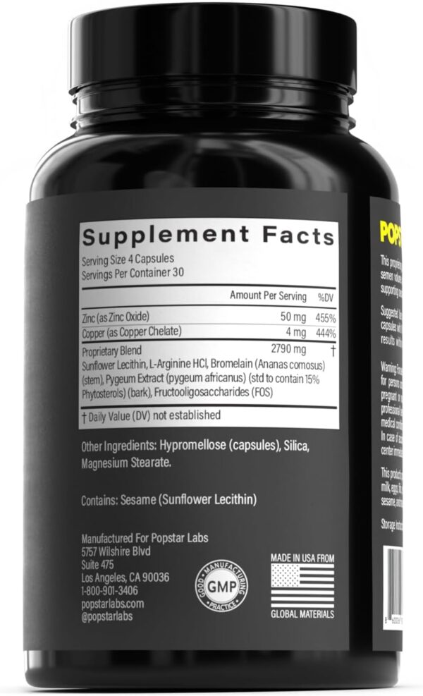 POPSTAR Labs Semen Volume Booster - Men's Semen Health & Fertility Supplement - Doctor Formulated to Increase Load Volume - Made in USA - Non-GMO, Organic, Vegan - 360 Capsules - (3 Month Supply) - Image 4