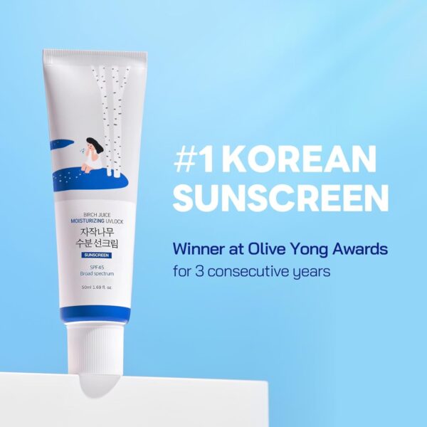 ROUND LAB Birch Juice Moisturizing UV LOCK SPF 45 | NBC No1 SPF, Glow Sunscreen for Daily Skincare, Non-toxic, UV Protection, Lightweight, Oil-Free, Organic, Reef-Safe Korean Sunscreen (1.69 Fl Oz) - Image 2
