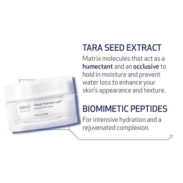 Obagi Hydrate Luxe Ultra-Rich Moisturizer – Non-Comedogenic with Tara Seed Extract and Biomimetic Peptides – Night Face Cream for Dry, Sensitive, or Aging Skin - Image 3