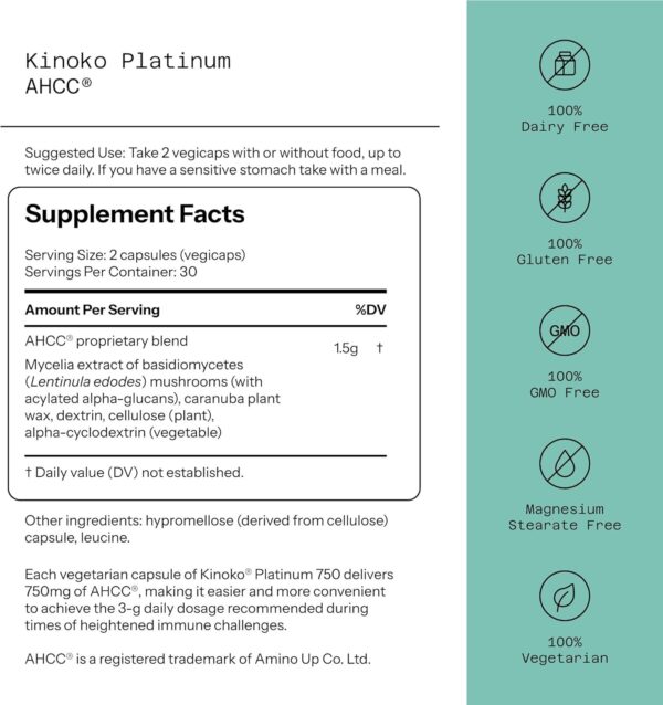 Quality of Life Premium Kinoko Platinum AHCC Herbal Supplement, 750mg of AHCC per Capsule, for Immune Support, Liver Function, Maintains Natural Killer Cell Activity, 1 Pack, 60 Veggie Capsules - Image 7