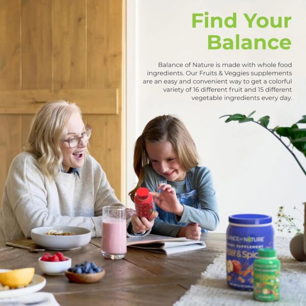 Balance of Nature Fruits and Veggies Supplements - Whole Fruit and Vegetable Ingredients for Women, Men, and Kids - 90 Fruit Capsules, 90 Veggie Capsules - 1 Set - Image 4