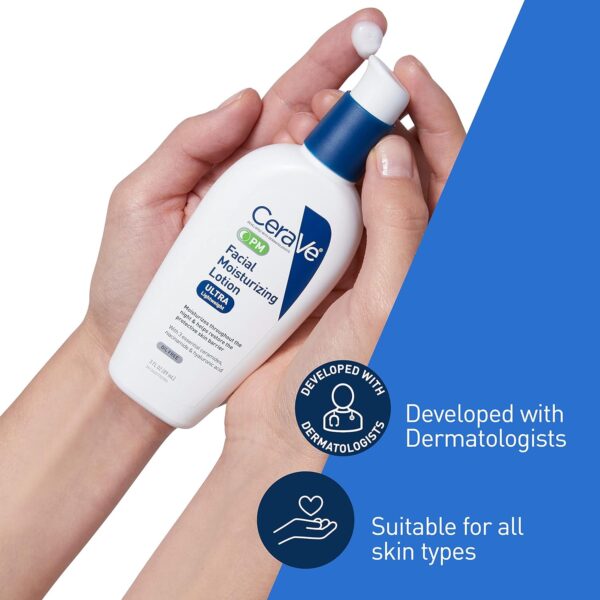 CeraVe PM Facial Moisturizing Lotion, Night Cream with Hyaluronic Acid and Niacinamide, Ultra-Lightweight, Oil-Free Moisturizer for Face, 3 Ounce - Image 3