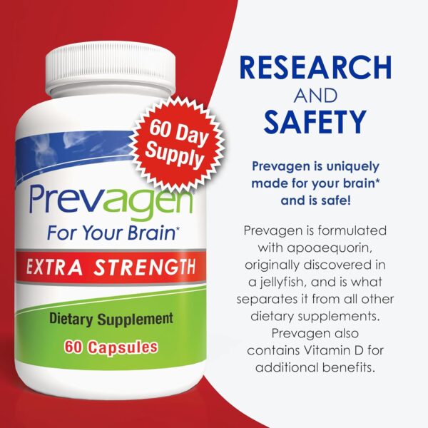 Prevagen Extra Strength 20mg, 60 Capsules |1 Pack| with Apoaequorin & Vitamin D with Attractive and Stackable Prevagen Storage Box - Image 3