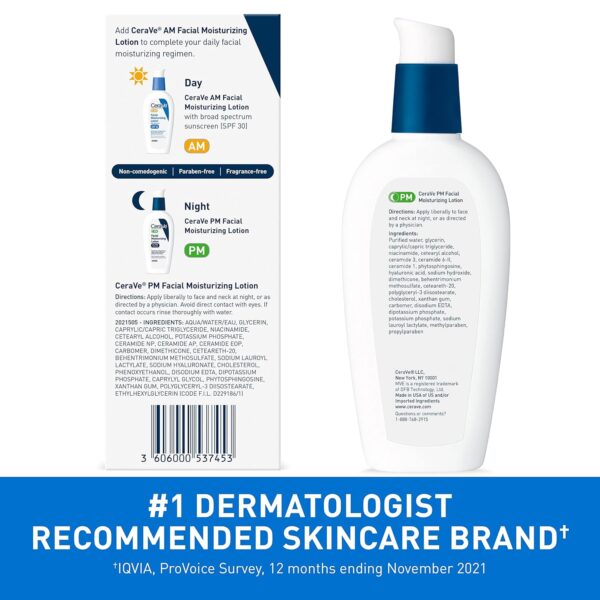 CeraVe PM Facial Moisturizing Lotion, Night Cream with Hyaluronic Acid and Niacinamide, Ultra-Lightweight, Oil-Free Moisturizer for Face, 3 Ounce - Image 5