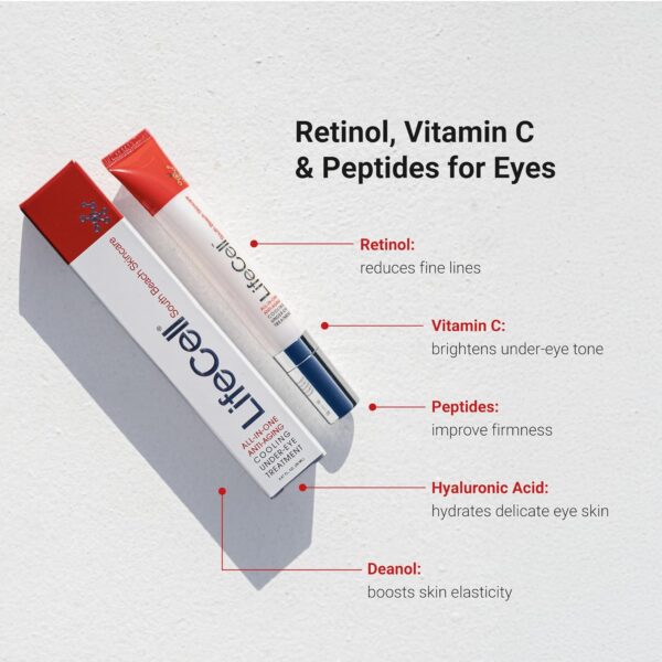 LifeCell All-in-One Eye Treatment – Anti-Aging Under Eye Cream for Puffiness, Dark Circles & Wrinkles – With Retinol, Vitamin C, Peptides & Hyaluronic Acid – Cooling Application - Image 3