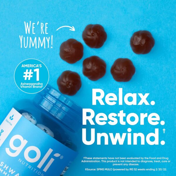 Goli Ashwagandha & Vitamin D Gummy - 60 Count - Mixed Berry, KSM-66, Vegan, Plant Based, Non-GMO, Gluten-Free & Gelatin Free Relax. Restore. Unwind, Pack of 1 - Image 3