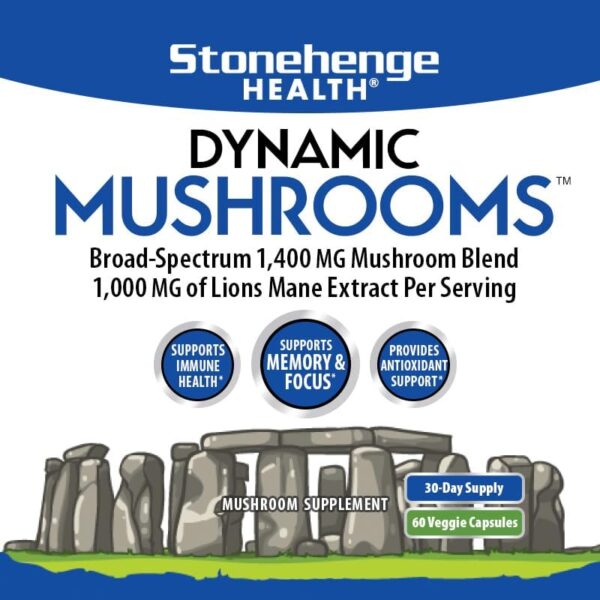 Stonehenge Health Dynamic Mushrooms - 100% Fruiting Bodies & Extracts - Lion’s Mane, Chaga, Maitake, Shiitake, Reishi - Nootropic Brain & Immune System Support - No Mycelium - 60 Veggie Capsules - Image 5