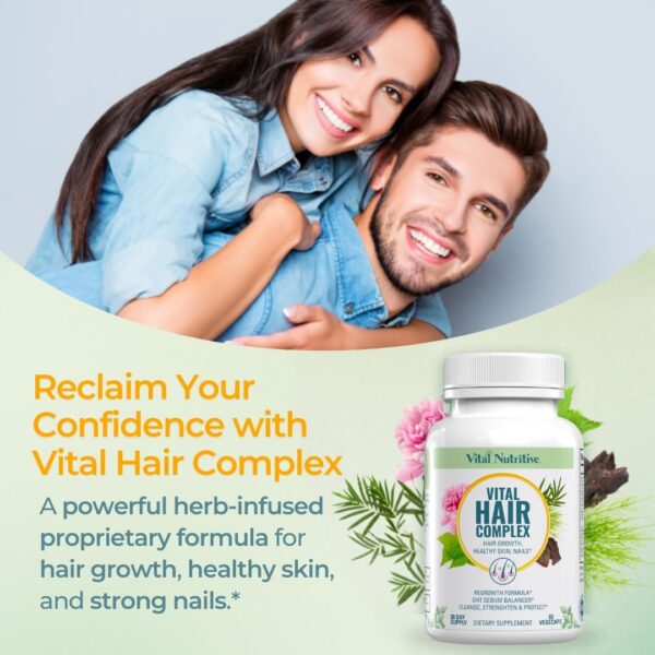 Vital Hair Complex – Biotin & Vitamin B Hair Vitamins for Women & Men – Supports Healthy Hair, Skin & Nails – Hormone-Free, Gluten-Free – Hair Supplement for Women & Men - Image 2