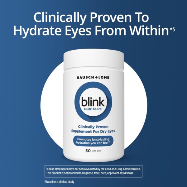 BLINK NutriTears Clinically Proven Supplement for Dry Eyes, Eye Care with Lutein & Zeaxanthin and Vitamin D to Hydrate Eyes from Within for Long-Lasting Relief, 50 Softgels - Image 5