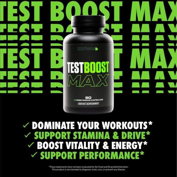Sculpt Nation by V Shred Test Boost Max - Testosterone Supplement for Men - Tribulus Terrestris for Men - Natural Energy, Stamina, and Strength Booster - 60 Gluten Free Capsules - Image 4
