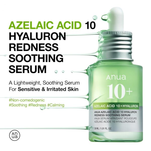 Anua Azelaic Acid 10 Hyaluron Redness Soothing Serum, Facial Serum for Sensitive skin, Hyaluronic Acid, Niacinamide, Spot Care, Natural Color, Vegan, Korean Skincare (30ml/ 1.01 fl oz.) - Image 6