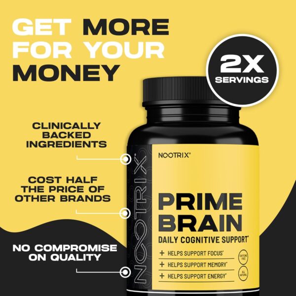 Prime Brain Nootropic Supplement | Supports Memory, Mental Focus, Cognitive Health & Energy | Promotes Healthy Mood & Brain Function | Ginkgo Biloba, Lion's Mane & L Theanine | 90 Capsules - Image 5