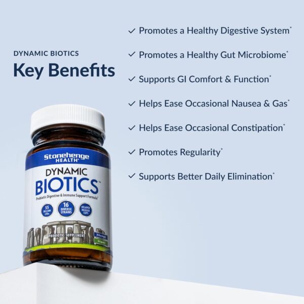 Stonehenge Health Probiotics 55 Billion CFU - 16 Strains, Prebiotic, Synbiotics Dynamic Biotics - Lactobacillus Acidophilus, Delayed Release, Shelf Stable, Non-GMO Gluten Free Veggie Capsule - Image 5