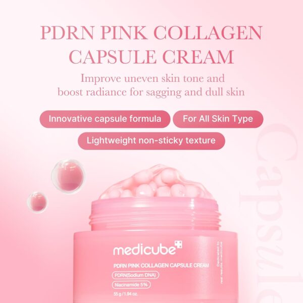 medicube Salmon DNA PDRN Pink Collagen Capsule Cream, Face Moisturizer | Lightweight Moisturizing Cream | PDRN, Niacinamide for Uneven Skin Tone, Glow hydration | Korean Skin Care 1.94 oz - Image 5