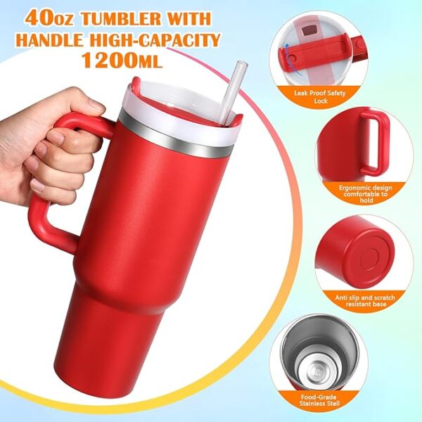 New Version 40oz Stainless Steel Vacuum Insulated Tumbler with Lid and Straw for Water, Smoothie and More, Iced Tea or Coffee (Christmas Red) - Image 2
