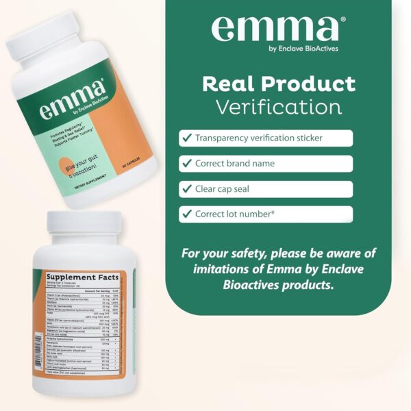 Emma Gut Health - 2 Pack - Gas and Bloating Relief, Constipation, Leaky Gut Repair - Gut Cleanse & Restore Digestion - Regulate Bowel Movement. Probiotics and Laxative Alternative, 120 Capsules - Image 3