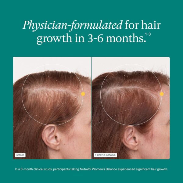 Nutrafol Women's Balance Hair Growth Supplements, Ages 45 and Up, Clinically Proven for Visibly Thicker Hair and Scalp Coverage in 3-6 Months, Dermatologist Recommended - 1 Month Supply Refill Pouch - Image 3