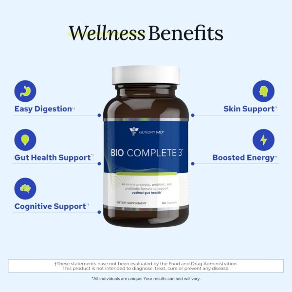 Gundry MD® Bio Complete 3, 3-in-1 Probiotics for Gut Health, Probiotic Supplements for Digestion, Supplement Supporting Bloating, Gas, Food Cravings, Energy Levels, Skin, and Focus, 30 Day Supply - Image 3