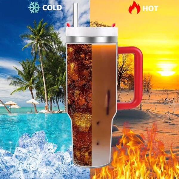 New Version 40oz Stainless Steel Vacuum Insulated Tumbler with Lid and Straw for Water, Smoothie and More, Iced Tea or Coffee (Christmas Red) - Image 3