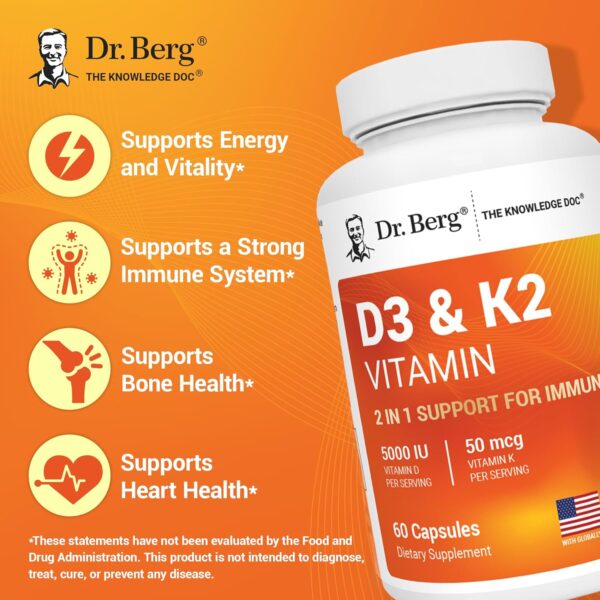 Dr. Berg Vitamin D3 K2 5000 IU with MCT Powder | Powerful 7-in-1 Formulation | 4X Lab-Tested & Verified | High Absorption Formula | K2 D3 Vitamin Supplement - 60 Capsules - Image 3