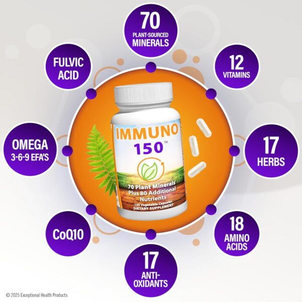 Immuno 150, Immune Support Supplement, Packed with 70 Plant Minerals, 13 Essential Vitamins and 68 Additional Nutrients-150 Vegetable Capsules- Immune Boost for All Age Groups - Image 2