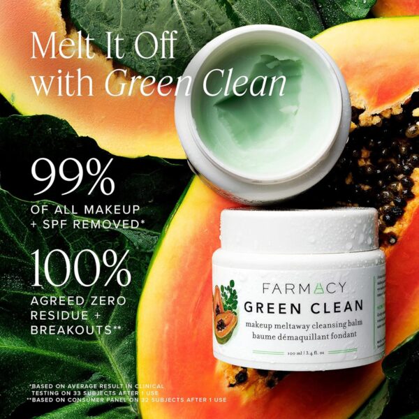 Farmacy Makeup Remover Cleansing Balm - Green Clean Waterproof Makeup Remover + Oil Based Cleanser - Gentle Exfoliating Double Cleanser - Melts From Balm to Milky Lather (100ml) - Image 4