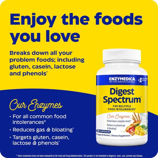 Enzymedica, Digest Spectrum, Dietary Supplement to Support Digestive Relief from Food Intolerances, Vegan, Non-GMO, 90 Capsules (45 Servings) - Image 2