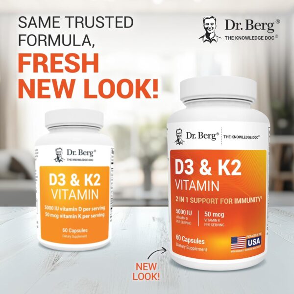 Dr. Berg Vitamin D3 K2 5000 IU with MCT Powder | Powerful 7-in-1 Formulation | 4X Lab-Tested & Verified | High Absorption Formula | K2 D3 Vitamin Supplement - 60 Capsules - Image 2