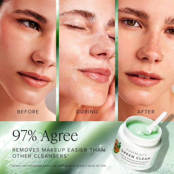 Farmacy Makeup Remover Cleansing Balm - Green Clean Waterproof Makeup Remover + Oil Based Cleanser - Gentle Exfoliating Double Cleanser - Melts From Balm to Milky Lather (100ml) - Image 5