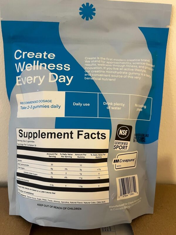 Create Creatine Monohydrate Gummies for Men & Women, Boost Focus, Strength, and Endurance, Anti-Melting Formula, Vegan, Gluten-Free, Non-GMO, 1.5g of Creatine per Gummy (Blue Raspberry, 90 ct) - Image 2
