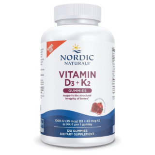 Nordic Naturals Vitamin D3 + K2 Gummies, Pomegranate - 120 Gummies - 1000 IU Vitamin D3 + 45 mcg K2- Great Taste - Bone Health, Promotes Healthy Muscle Function - Non-GMO - 120 Servings