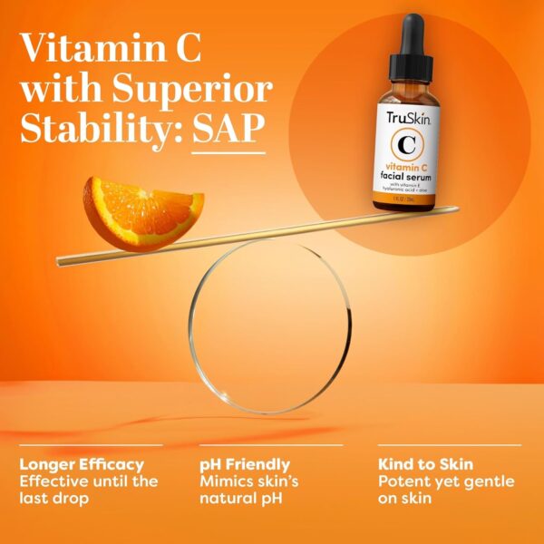 TruSkin Vitamin C Serum For Face – Anti Aging Face Serum with Vitamin C, Hyaluronic Acid, Vitamin E – Brightening Formula – Improve Appearance of Dark Spots, Tone, Fine Lines & Wrinkles, 1 Fl Oz - Image 4