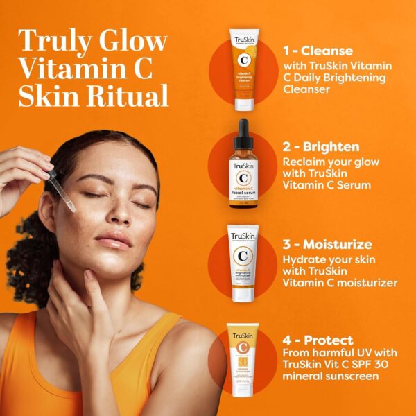 TruSkin Vitamin C Serum For Face – Anti Aging Face Serum with Vitamin C, Hyaluronic Acid, Vitamin E – Brightening Formula – Improve Appearance of Dark Spots, Tone, Fine Lines & Wrinkles, 1 Fl Oz - Image 3