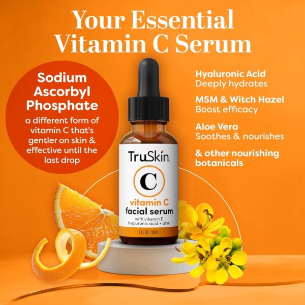 TruSkin Vitamin C Serum For Face – Anti Aging Face Serum with Vitamin C, Hyaluronic Acid, Vitamin E – Brightening Formula – Improve Appearance of Dark Spots, Tone, Fine Lines & Wrinkles, 1 Fl Oz - Image 2