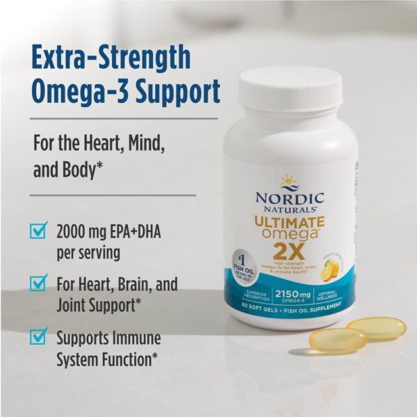 Nordic Naturals Ultimate Omega 2X, Lemon Flavor - 120 Soft Gels - 2150 mg Omega-3 - High-Potency Fish Oil with EPA & DHA - Promotes Brain & Heart Health - Non-GMO - 60 Servings - Image 2