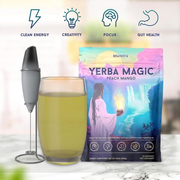 Yerba Magic – Yerba Mate Tea Instant Powder Super Drink with Nootropics, Prebiotics & Probiotics – Clean Energy, Mental Clarity & Gut Wellness | Low Sugar, Natural Caffeine – Peach Mango, 30 Servings - Image 6