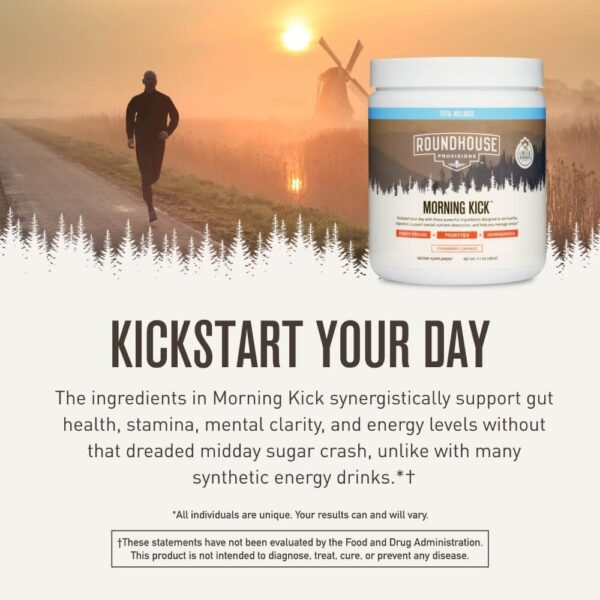 ROUNDHOUSE PROVISION Morning Kick, Zero Sugar Greens Superfood Powder Supplement with Ashwagandha, Collagen, Probiotics, Debloat Drink, 30 Servings (Strawberry Lemonade) by Chuck Norris - Image 2
