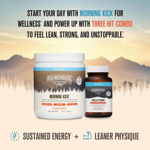 ROUNDHOUSE PROVISION Morning Kick, Zero Sugar Greens Superfood Powder Supplement with Ashwagandha, Collagen, Probiotics, Debloat Drink, 30 Servings (Strawberry Lemonade) by Chuck Norris - Image 4