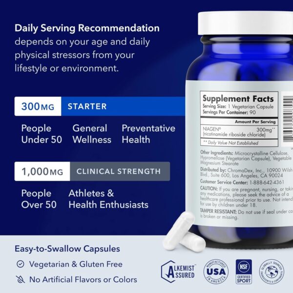TRU NIAGEN Patented NAD+ Supplement for Anti Aging and Cell Regeneration, 300 mg Niagen, 90 Servings | Supports Cellular Energy, Brain, Muscle | Nicotinamide Riboside (NR) Take 1 Daily | 1 Bottle - Image 5
