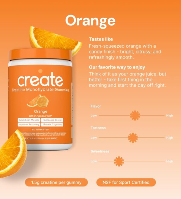 Create Creatine Monohydrate Gummies for Men & Women, Boost Focus, Strength, and Endurance, Anti-Melting Formula, Vegan, Gluten-Free, Non-GMO, 1.5g of Creatine per Gummy (Orange, 90 ct) - Image 2