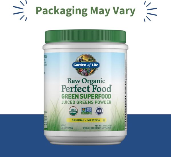 Garden of Life Raw Organic Perfect Food Green Superfood Juiced Greens Powder - Original Stevia-Free, 30 Servings, Non-GMO, Gluten Free Whole Food Dietary Supplement, Alkalize, Detoxify, Energize - Image 2