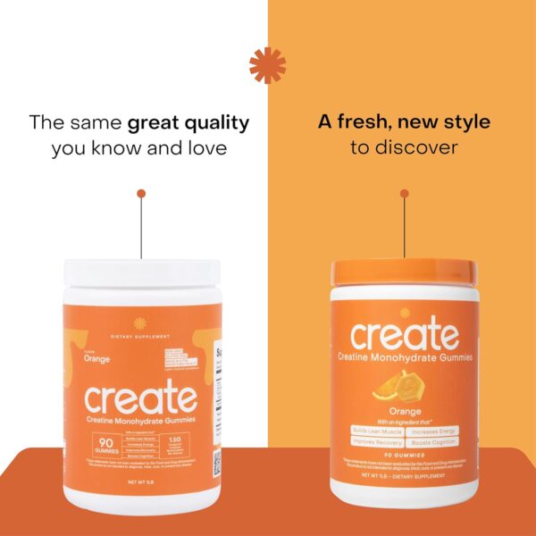 Create Creatine Monohydrate Gummies for Men & Women, Boost Focus, Strength, and Endurance, Anti-Melting Formula, Vegan, Gluten-Free, Non-GMO, 1.5g of Creatine per Gummy (Orange, 90 ct) - Image 3