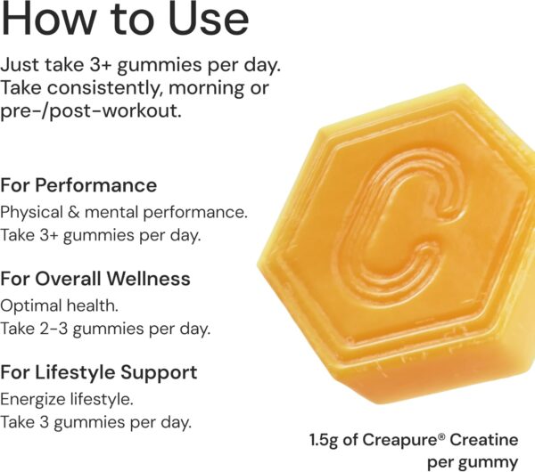 Create Creatine Monohydrate Gummies for Men & Women, Boost Focus, Strength, and Endurance, Anti-Melting Formula, Vegan, Gluten-Free, Non-GMO, 1.5g of Creatine per Gummy (Orange, 90 ct) - Image 4