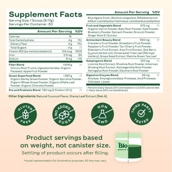 Bloom Nutrition Superfood Greens Powder, Digestive Enzymes with Probiotics and Prebiotics, Gut Health, Bloating Relief for Women, Chlorella, Green Juice Mix with Beet Root Powder, 30 SVG, Coconut - Image 5