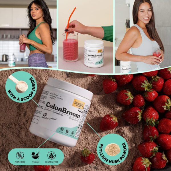 ColonBroom Psyllium Husk Powder (Strawberry) - Colon Cleanse for Bloating Relief & Gut Health - Colon Broom Fiber Powder Drink - Vegan, Gluten Free, Non-GMO Fiber Powder Supplement, 50 Servings - Image 4