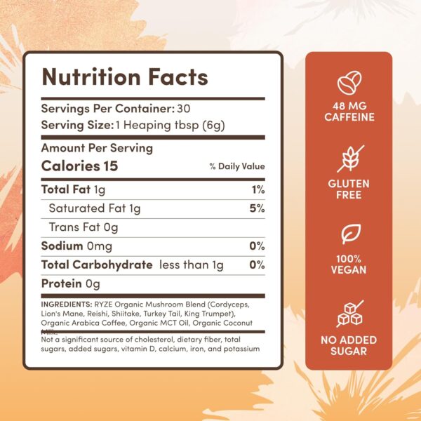 RYZE SUPERFOODS Mushroom Coffee USDA Organic with 6 Adaptogenic Mushrooms and MCT Oil, USA Grown Instant Coffee for Better Energy, Focus, Digestion, Immunity with Lions Mane & Turkey Tail, 30 servings - Image 6