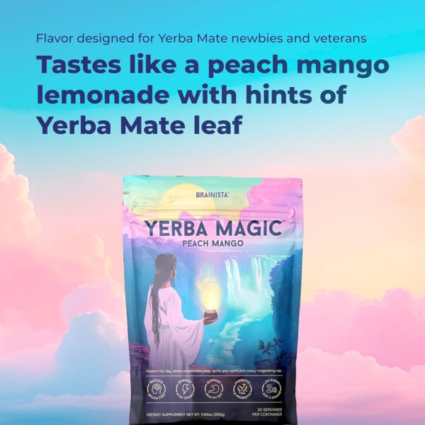 Yerba Magic – Yerba Mate Tea Instant Powder Super Drink with Nootropics, Prebiotics & Probiotics – Clean Energy, Mental Clarity & Gut Wellness | Low Sugar, Natural Caffeine – Peach Mango, 30 Servings - Image 4