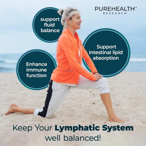 PUREHEALTH RESEARCH Lymph System Support Supplement - Lymphatic Drainage Supplement with Dandelion Extract, Cleavers, Burdock Powder - Reduce Swelling and Cleanse Lymph - 1 Bottle, Brown - Image 4