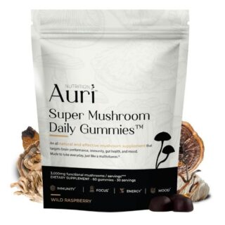 Auri Super Mushroom Daily Gummies - All-in-One Daily Mushroom Supplement Gummy - 12 Mushroom Blend with Chaga, Lions Mane, Reishi, Cordyceps - 60 Gummies
