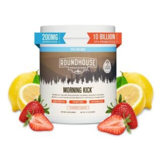 ROUNDHOUSE PROVISION Morning Kick, Zero Sugar Greens Superfood Powder Supplement with Ashwagandha, Collagen, Probiotics, Debloat Drink, 30 Servings (Strawberry Lemonade) by Chuck Norris